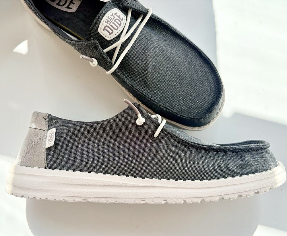 Hey Dude Wendy Sparkling Silver Metallic Slip On Loafers Shoes Womens 10 Gray